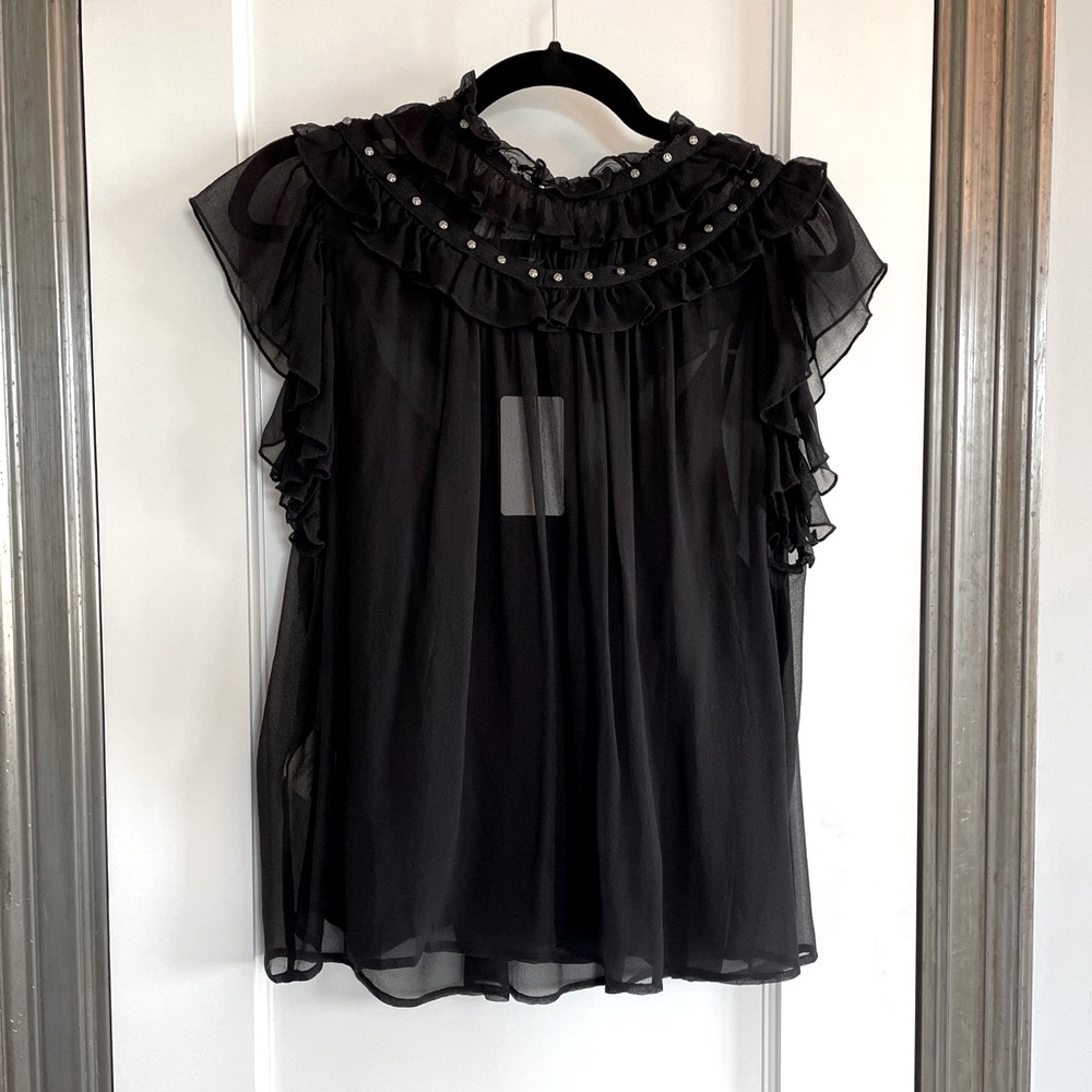 FLANNEL Utopia Silk Blouse, Black, Size L, NWT NEVER WORN